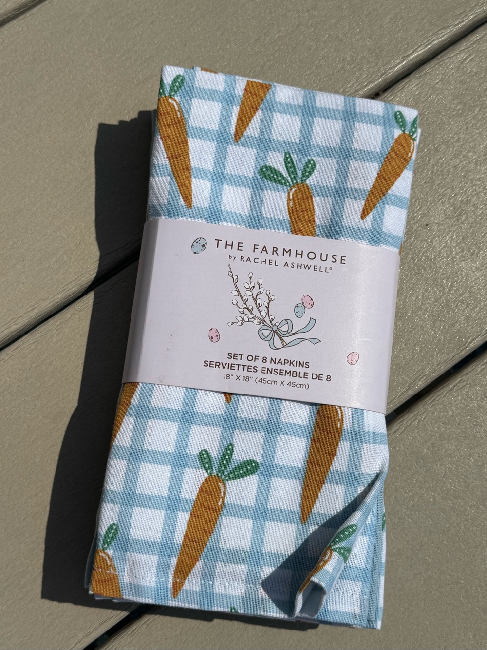 Farmhouse Rachel Ashwell Blue Gingham Carrot Print Easter Spring 8 pc Napkins